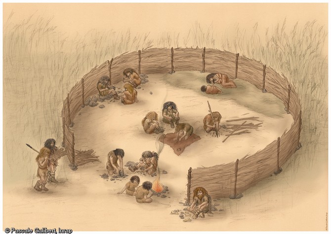 Reconstitution de la vie quotidienne d'un groupe néandertalien à partir des fouilles effectuées dans l'abri moustérien de  La Folie  (Poitiers) en 2000.  La fouille de ce site a révélé la présence de deux grands amas de débitage et d'une surface d'habitation matérialisée par une organisation concentrique de blocs de calcaire.  