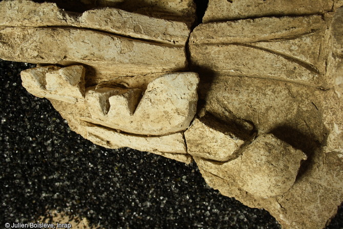 Détail d’un feuillage d’acanthe en stuc retrouvé à Entrains-sur-Nohain (Bourgogne).