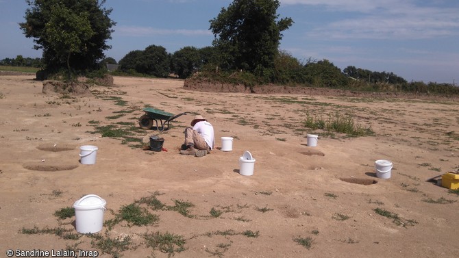 Vue générale du chantier de fouille au sein de la Zac de Brestivan à Theix-Noyalo (Morbihan)