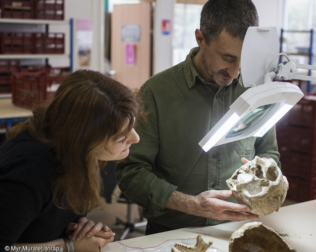 TÊTE A TÊTE    L’anthropologue étudie les caractéristiques anatomiques, biologiques, culturelles et sociales des êtres  humains. Appliquée à l’archéologie, l’anthropologie s’intéresse aux restes humains et au contexte dans lequel ils sont découverts. Sur le terrain, puis en laboratoire, l’anthropologue examine les vestiges du défunt pour identifier ses caractères biologiques, les circonstances de sa mort et les traumatismes et maladies auxquels il a, ou non, survécu.