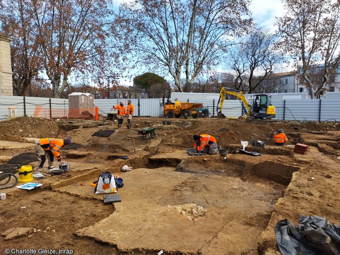 Fouille d'un quartier de l'antique Nemausus mis au jour à Nîmes (Gard), en 2023.  