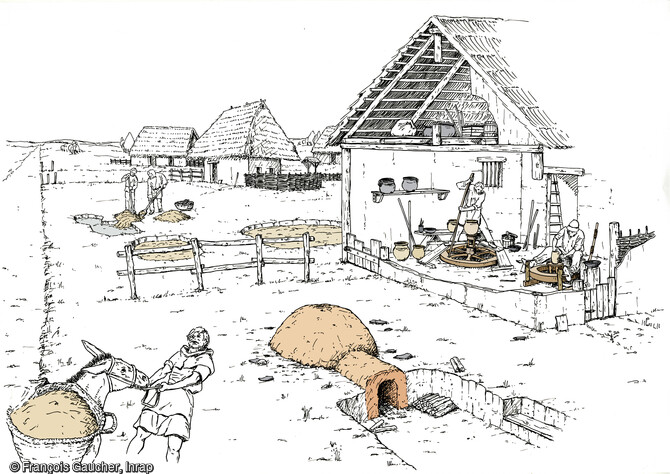 Évocation du village de potiers de Sevrey (Saône-et-Loire) à l'époque médiévale. 