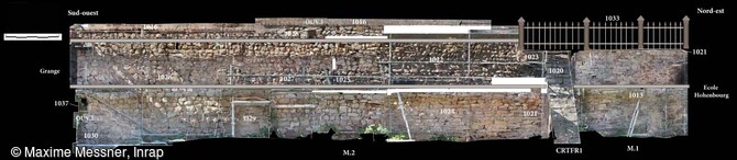 Orthophotographie du parement externe de la portion de l'enceinte du XIIIe s étudiée à Rosheim (Bas-Rhin).
