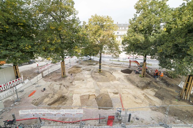 Vue d’ensemble de la zone de fouille du site de Strasbourg (Bas-Rhin).