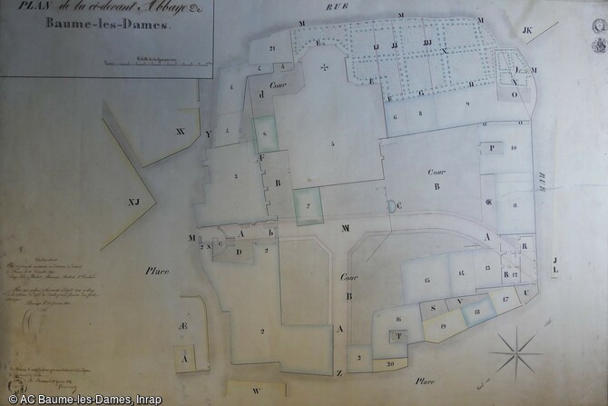  Plan de la ci-devant Abbaye de Baume les Dames , 1791. L'église abbatiale de Baume-les-Dames (Doubs) a été édifiée entre 1758 et 1781.  