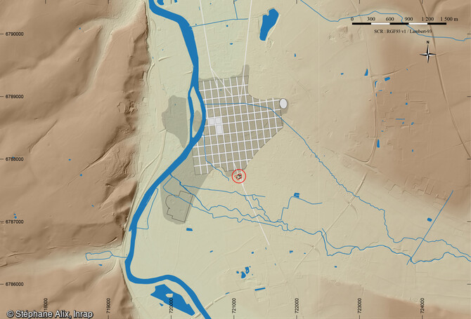 Situation de la fouille sur le plan de la ville antique de Sens (Yonne), capitale des Sénons. 