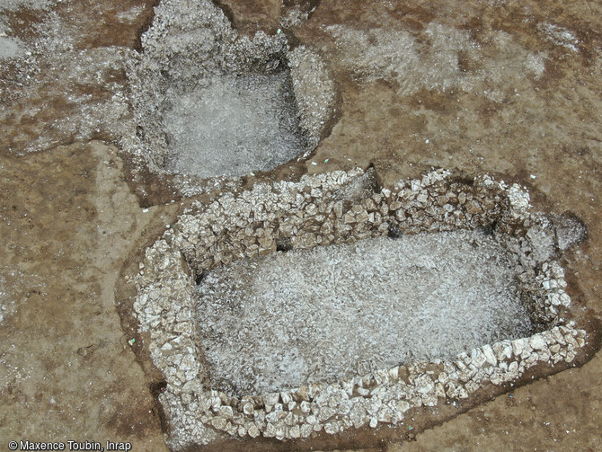 Photogrammétrie de la cave maçonnée en blocs de craie (1er-2e siècle) de la ferme romaine en cours de fouille à Méaulte (Somme).