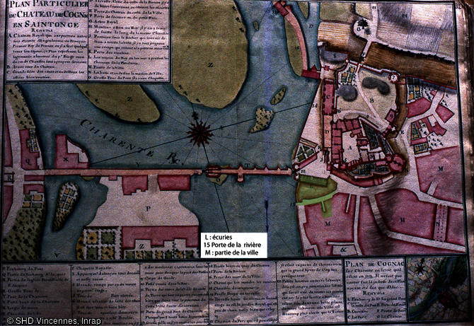 Localisation du site sur le plan de Claude Masse (début XVIIIe siècle) à Cognac (Charente).