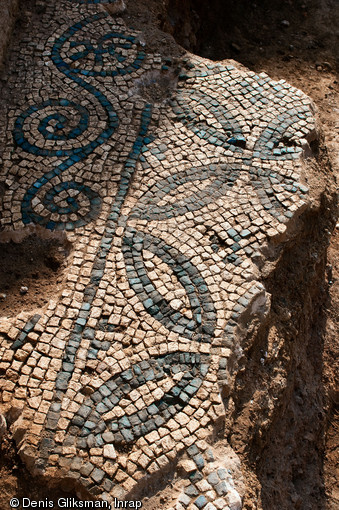 Détail de la mosaïque de la basilique paléochrétienne découverte lors du diagnostic de la place des Martyrs à Alger, 2009.