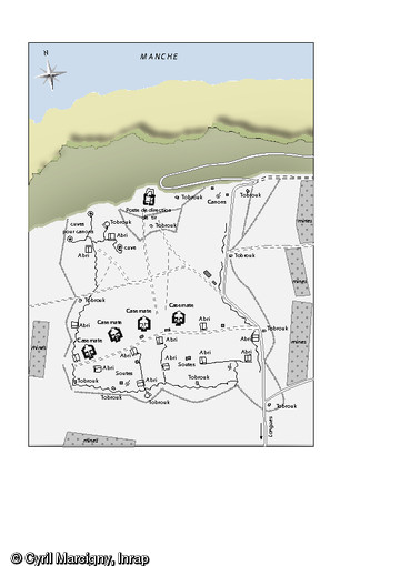 Relevé général des systèmes de défense de la batterie de Longues-sur-Mer(Calvados) construite à partir de novembre 1943 par l’armée allemande, 2013.