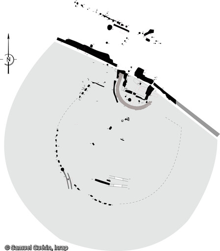 Proposition de restitution du plan du théâtre romain (Ier-IIe s. de notre ère) à Estrées-Saint-Denis (Oise), 2014.